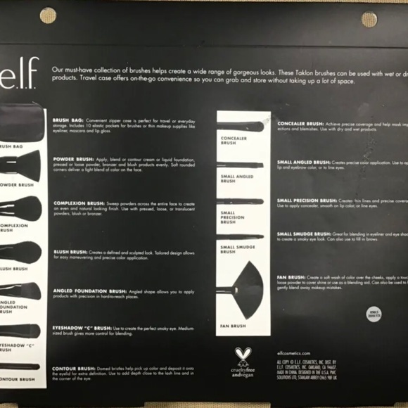 e.l.f. 11pc MakeUp Brush Collection & Case - Synthetic, Vegan & Cruelty Free NEW - Picture 2 of 2